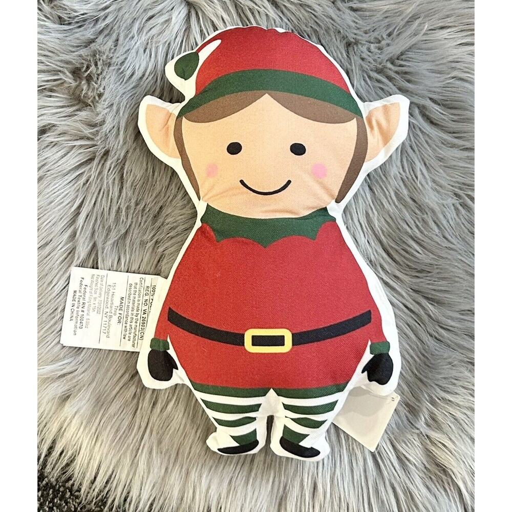 Elf Shaped Throw Pillow Christmas 9"x 15" Holiday Red Green NWT